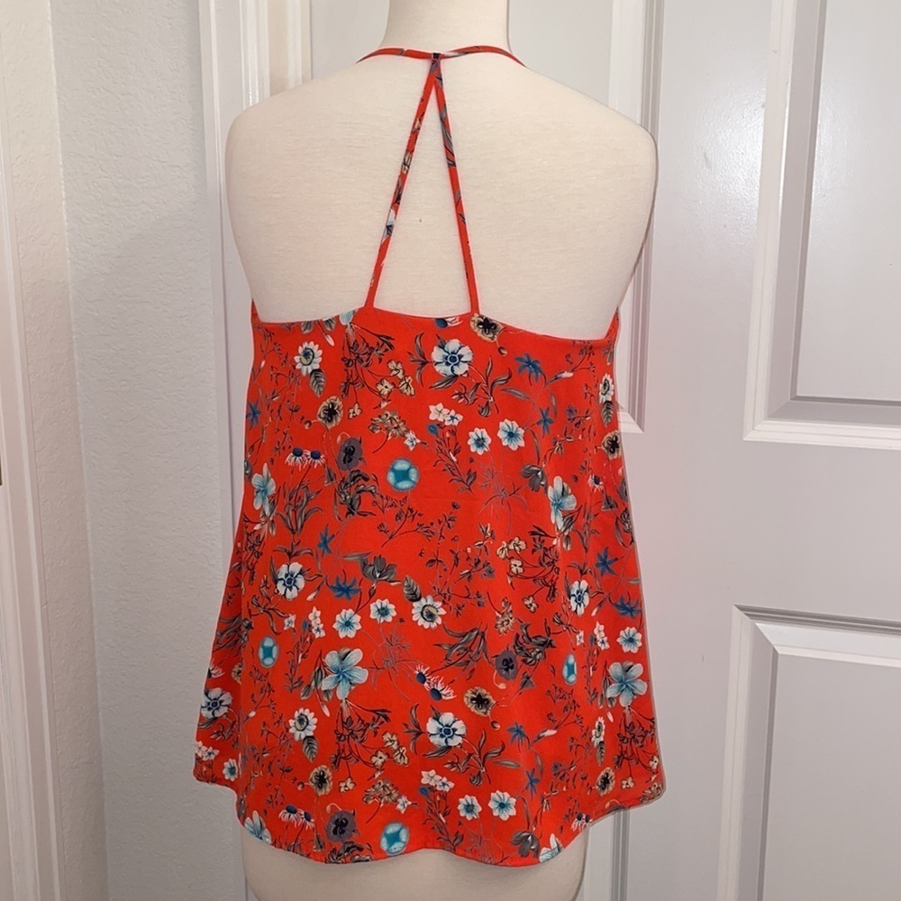 BLUE RAIN a-line orange floral keyhole cut string tank top women’s size medium - Picture 5 of 8